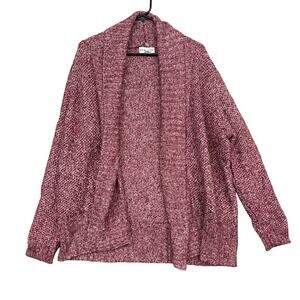 Ava & Viv Womens Cardigan Burgundy White Knit Open Front Drape Plus X
